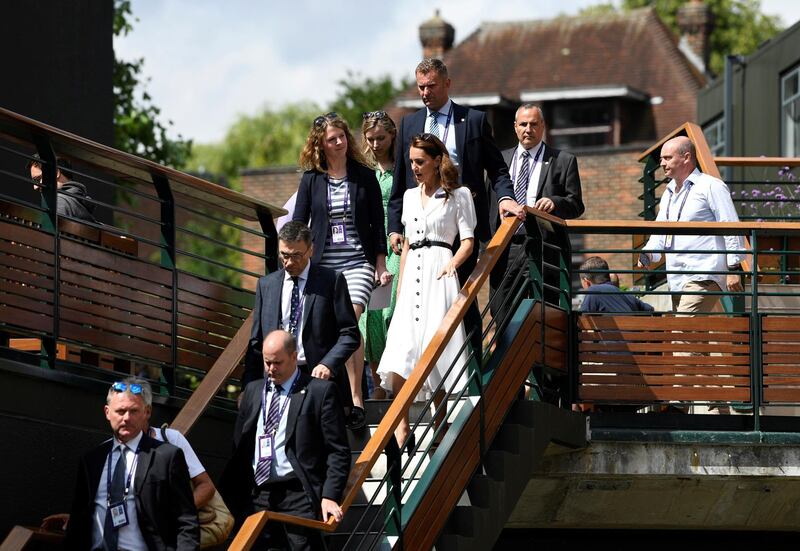Kate Middleton, Duchess of Cambridge, arrives at the All England Lawn Tennis and Croquet Club, southwest London, on Tuesday. Reuters