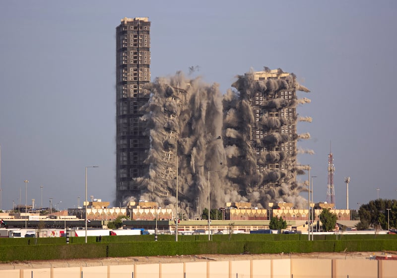 Mina Zayed Plaza in Abu Dhabi is demolished on November 27, 2020. Charlotte Mayhew / The National
