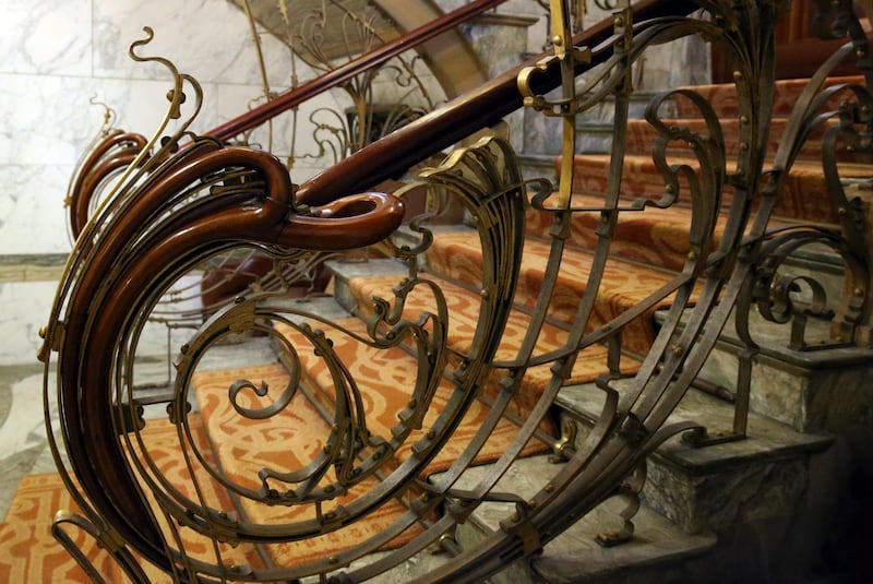 Detail of the staircase in Hotel Solvay, an Art Nouveau house designed by Victor Horta, in Brussels, on January 27, 2021. - Still owned by the Wittamer family, this Art Nouveau masterpiece now opens to the public 2 days a week following a public-private partnership. (Photo by François WALSCHAERTS / AFP) / RESTRICTED TO EDITORIAL USE - TO ILLUSTRATE THE EVENT AS SPECIFIED IN THE CAPTION
