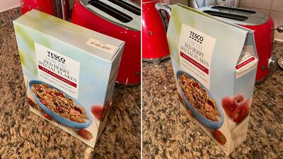 Before and after: the traditional versus the new creative way to close cereal boxes. Farah Andrews / The National 