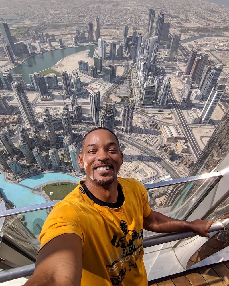 Will Smith, a regular in the UAE, is seen here on a visit to the Burj Khalifa in October 2018. Instagram / Will Smith