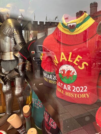 Welsh football memorabilia on sale in Cardiff. Paul Carey / The National