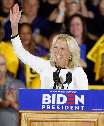 epa07537178 Jill Biden, wife of former US Vice President Joe Biden speaks during her husband's first campaign event, at the Teamsters Local 249 Banquet Hall in Pittsburgh, Pennsylvania, USA, 29 April, 2019. Biden is seeking the Democratic nomination for the 2020 US presidential election.  EPA-EFE/DAVID MAXWELL