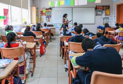 Dubai, U.A.E., February 18,  2016. Primary school students at the GEMS Modern Academy at Nad Al Sheba 3.  The KHDA has released the findings of it's latest Indian School inspections and
overall it is a positive one with most schools seeing an improvement. 
Victor Besa for The National. 
ID: 66356
Reporter: Nadeem Hanif
National *** Local Caption ***  VB_18-02-2016_Indian schools-8.jpg