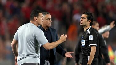 Portuguese manager Jose Gomes, centre, whose Zamalek side face RSB Berkane of Morocco in the CAF Confederation Cup final. Reuters
