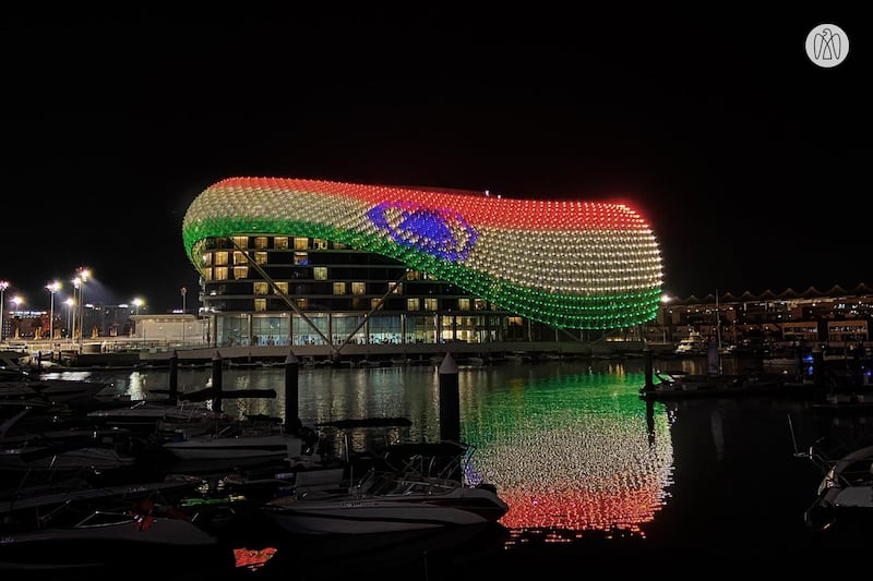 The Indian flag is projected onto prominent buildings in Abu Dhabi in solidarity with the country's struggle against COVID-19. Abu Dhabi Media Office