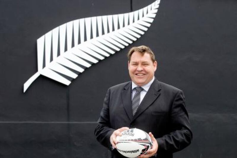 Newly appointed head coach of the New Zealand All Blacks Steve Hansen poses for a photo after a press conference at the New Zealand rugby union headquarters in Wellington on December 16, 2011. The New Zealand Rugby Union appointed Steve Hansen as the new coach of the world champion All Blacks December 16, replacing Graham Henry who stepped down after winning the World Cup. AFP PHOTO / MARTY MELVILLE
 *** Local Caption ***  483751-01-08.jpg