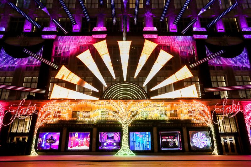 A bright menorah is featured in the Saks Fifth Avenue display.  Photo: Luis Guillen