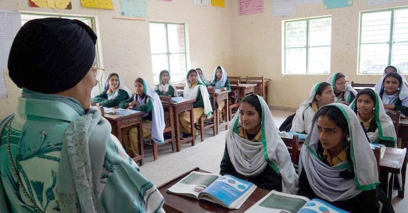 Sheikha Jawaher Al Qasimi visits a school in Pakistan. Courtesy: Wam