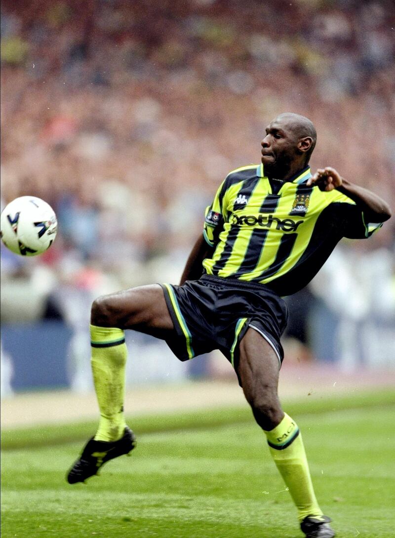 30 May 1999:  Shaun Goater of Manchester City in action during the Nationwide Division Two Play-Off Final match against Gillingham played at Wembley Stadium in London, England.  The match finished in a 2-2 draw after extra-time and in the penalty shoot-out Manchester City won 3-1 and were promoted to Division One. \ Mandatory Credit: Gary M Prior/Allsport