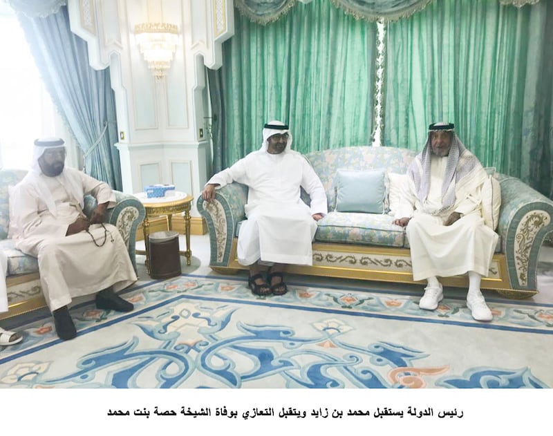 UAE President Sheikh Khalifa accepts condolences from Sheikh Mohammed bin Zayed and Sheikh Tahnoon bin Zayed. Wam