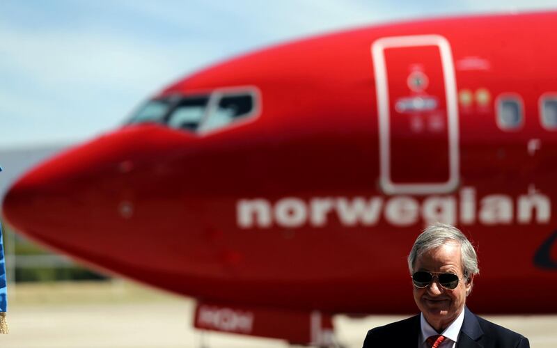 FILE PHOTO: Bjorn Kjos, CEO of Norwegian Group, speaks during the presentation of Norwegian Air first low cost transatlantic flight service from Argentina at Ezeiza airport in Buenos Aires, Argentina, March 8, 2018. REUTERS/Marcos Brindicci/File Photo