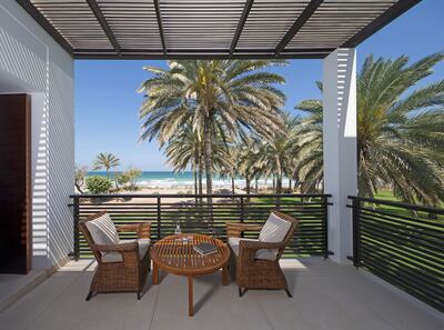 The Chedi Club Suite Terrace overlooking the beach is the best pick for a stay at The Chedi Muscat.