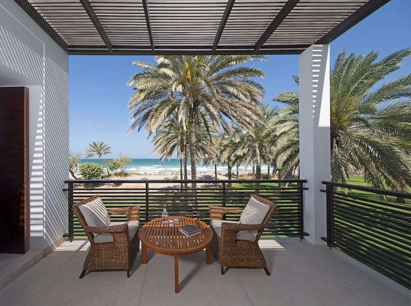 The Chedi Club Suite terrace overlooking the beach.