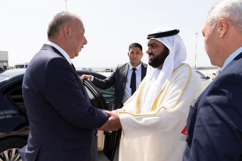 Sheikh Mohammed bin Hamad is received by Zamirbek Akmatov, deputy prime minister of Kyrgyzstan, and a number of officials. WAM