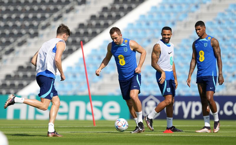 Left to right: England's John Stones, Harry Kane, Callum Wilson and Marcus Rashford. PA