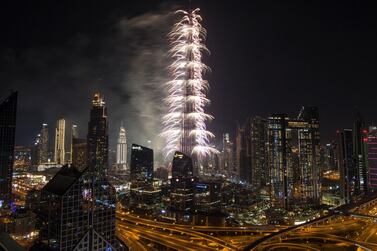 Burj Khalifa stages a fireworks display for New Year. Ruel Pableo for The National