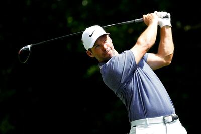 Paul Casey, of England, watches his tee shot on the second hole during a practice round for the Masters golf tournament Monday, April 8, 2019, in Augusta, Ga. (AP Photo/Matt Slocum)