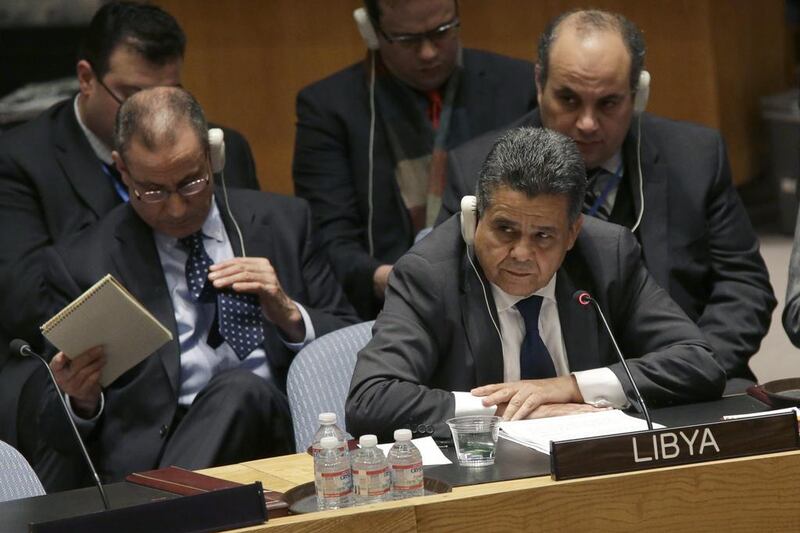 Libyan Foreign Minister Mohammed Al Dairi speaks during a Security Council meeting on the situation in Libya, on Wednesday, February 18. AP Photo/Mary Altaffer
