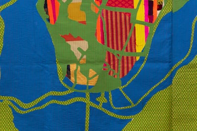 Nidhi Khurana's Allahabad (2012), a map for a fictional city that she rendered in textiles. Courtesy Nidhi Khurana