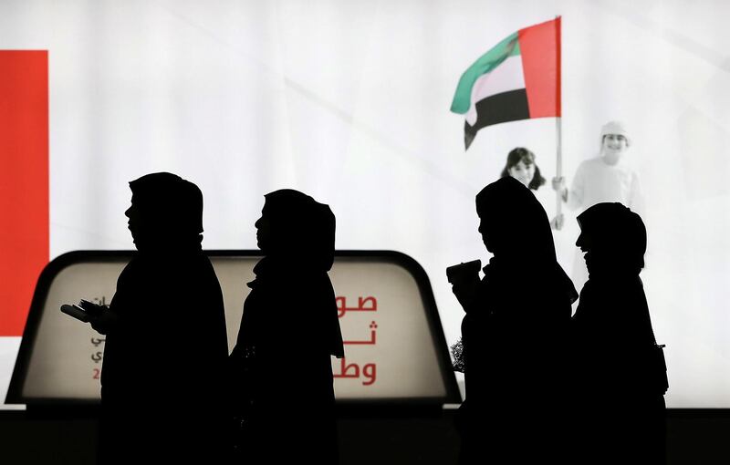 ABU DHABI,  UNITED ARAB EMIRATES , OCTOBER 3 – 2019 :- Residents after casting their votes for the FNC elections held at the ADNEC in Abu Dhabi. ( Pawan Singh / The National ) For News. Story by Haneen