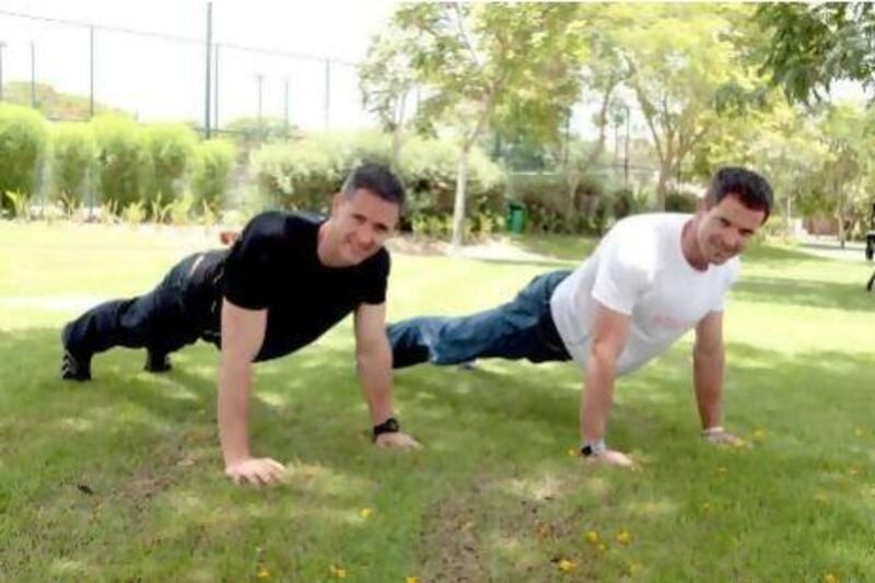 Ryan, left, and Sean Penny, also called the Wellness Brothers, have co-authored the fitness book No Sweat. To keep fit, they advocate short bursts of movement throughout the day. Jeffrey E Biteng / The National