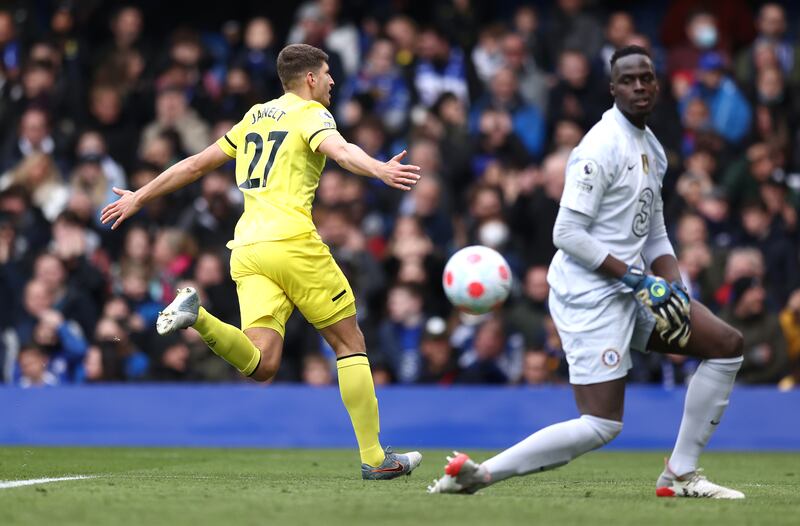 Janelt celebrates his first goal. Getty