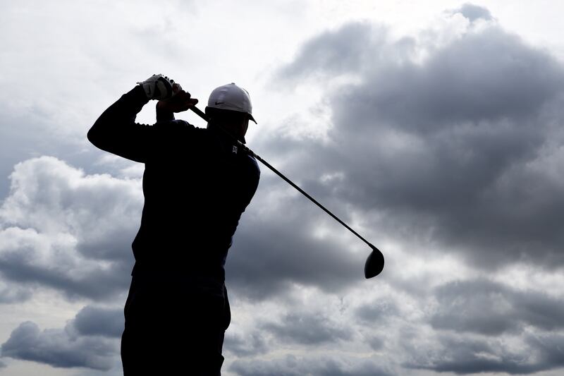 Tiger Woods of The United States tees off at the 17th. Getty