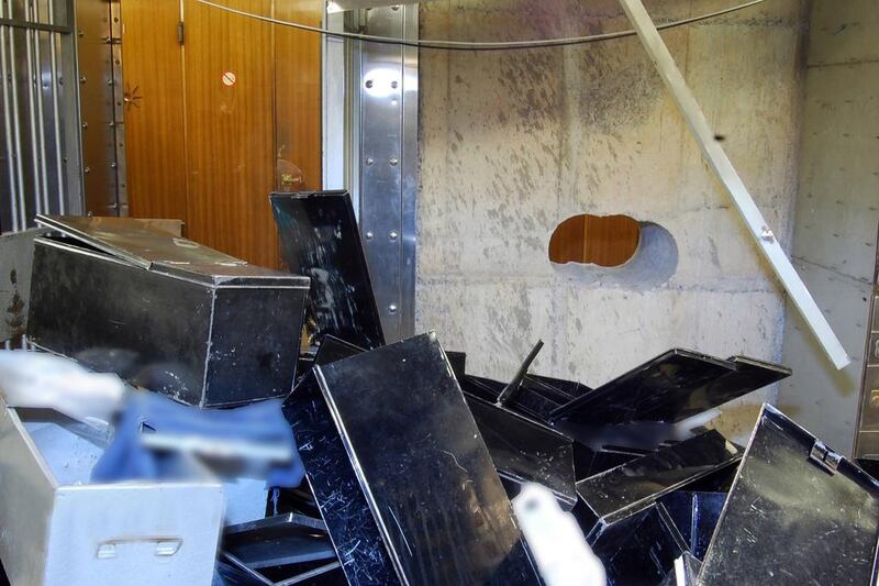 Discarded safety deposit boxes in the vault of a safe deposit centre in Hatton Garden, London, where in 2015 burglars broke in and cracked open 70 secure boxes. AFP / British Metropolitan Police
