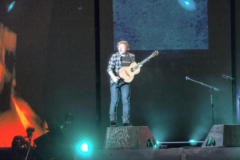 Dubai, UAE - November 23, 2017 - Ed Sheeran entertains the crowd at the Autism Rocks Arena . - Navin Khianey for The National