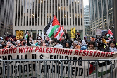 Protesters call for a Gaza ceasefire in Manhattan in March. Reuters