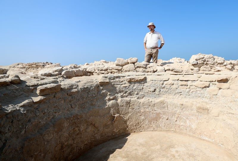Prof Tim Power of UAE University stands by an excavation site on Sinniyah Island where an ancient Christian monastery was found. All photos by Chris Whiteoak / The National