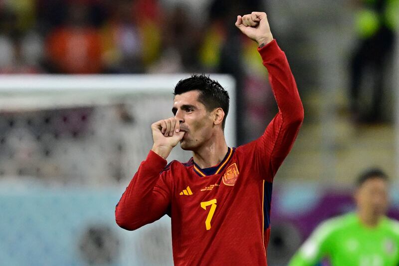 Alvaro Morata after putting Spain in front. AFP