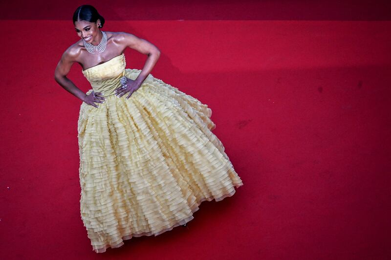 US model Lori Harvey in Alexandre Vauthier at the screening of Final Cut (Coupez!) ahead of the opening ceremony. AFP