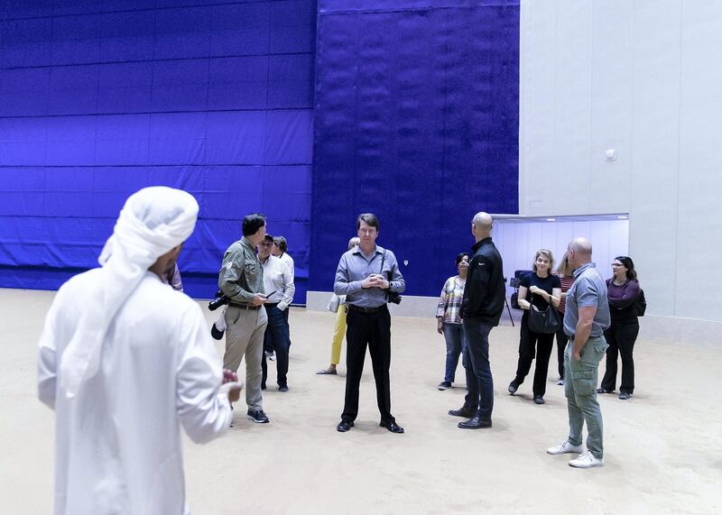 DUBAI, UNITED ARAB EMIRATES. 12 FEBRUARY 2019. 
Cultural Diplomacy Tour for visiting dignitaries visit H3 Falcon center in Nad Al Sheba. H3 Falcon center belongs to His Highness Sheikh Hamdan bin Mohammed bin Rashid Al Maktoum.
(Photo: Reem Mohammed/The National)

Reporter: Dan Sanderson
Section: