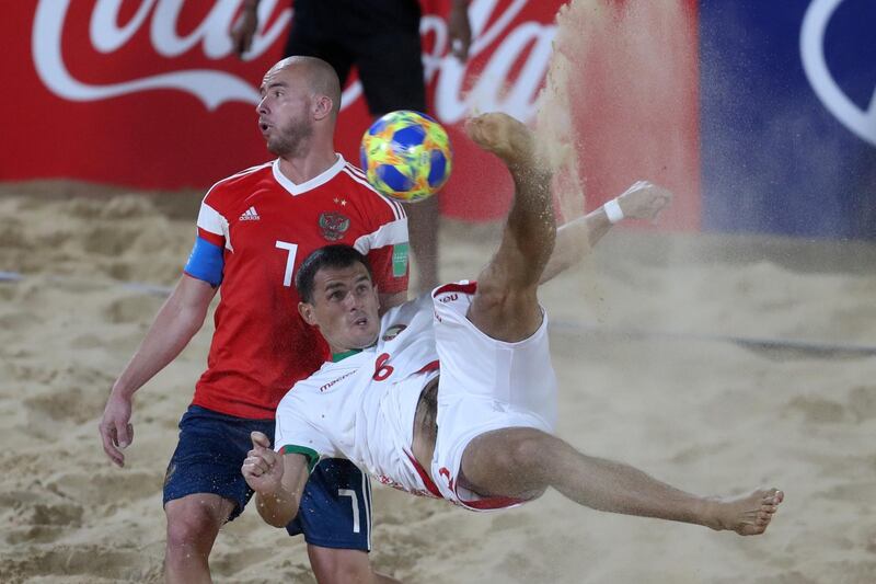 Ihar Bryshtsel of Belarus (R) in action against Anton Shkarin of Russia. EPA