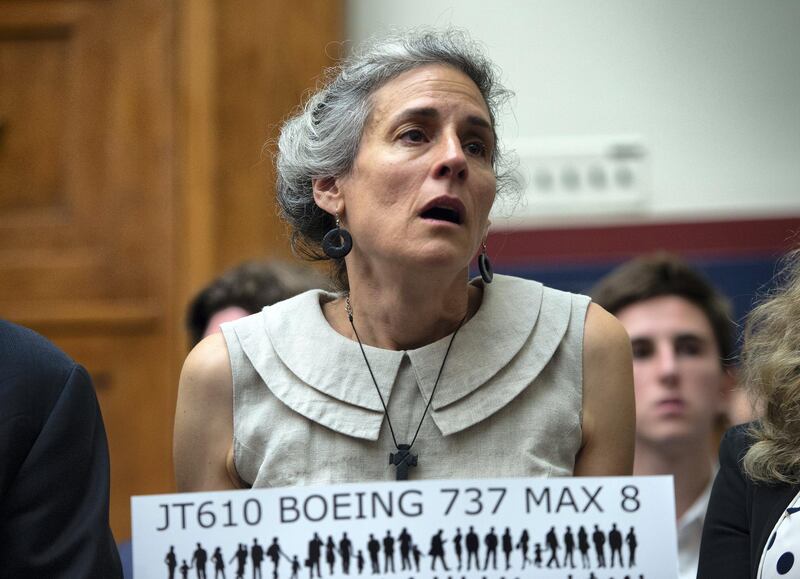 Nadia Milleron, the mother of Samya Stumo who was killed in the crash of Ethiopian Airlines Flight 302, reacts before an aviation subcommittee hearing on "Status of the Boeing 737 MAX: Stakeholder Perspectives." at the Capitol in Washington, DC on June 19, 2019. - A US politician who blamed pilot error for contributing to the deadly crash of a Boeing 737 MAX flown by Ethiopian Airlines was "seriously misinformed", the carrier's boss has said. Republican Sam Graves told a House of Representatives hearing last month that "facts" in investigations after crashes in both Ethiopia and Indonesia "reveal pilot error as a factor in these tragically fatal accidents". (Photo by ANDREW CABALLERO-REYNOLDS / AFP)