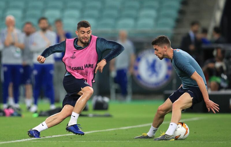 Mateo Kovacic and Jorginho  take part in a training session ahead of the Europa League final. Press Association