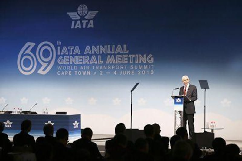 Tony Tyler, the director general and chief executive of Iata, gives the opening address at the 69th annual general meeting of the association in Cape Town, South Africa, yesterday. Nic Bothma / EPA