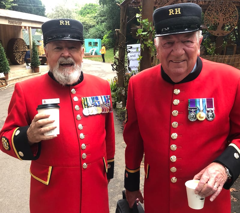 Medalled Chelsea pensioners in residence at the RHS Chelsea Flower Show