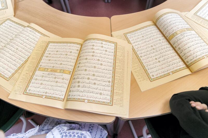 ABU DHABI, UNITED ARAB EMIRATES - AUGUST 8, 2018. 

Summer Quran class at Al Bateen Centre For Quran Memorization.

(Photo by Reem Mohammed/The National)

Reporter: Haneen Dajani
Section:  NA