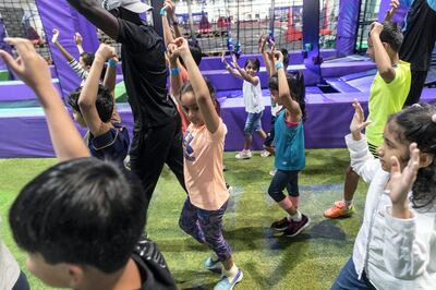 DUBAI, UNITED ARAB EMIRATES. 15 AUGUST 2018. A new activity this week as part of KHDA’s #8WeekStreak campaign. This week saw the bringing together of a group of students at the Ninja Warrior Course at Dubai Sports World (DSW) in the Dubai Trade Center. (Photo: Antonie Robertson/The National) Journalist: Anam Rizvi. Section: National.