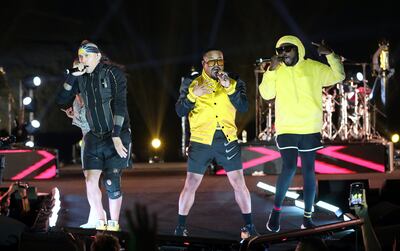The Black Eyed Peas on stage during a concert in front of the Pyramids of Giza. EPA