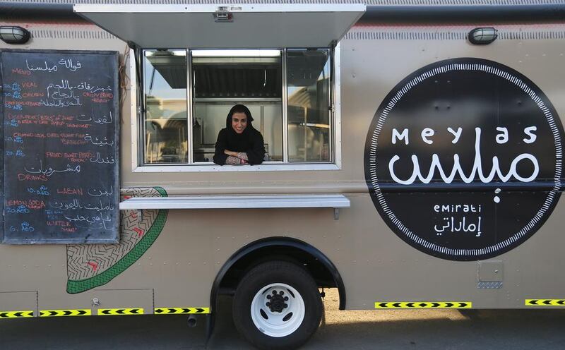 Emirati Shaikha al Kaabi with her Meylas food truck. (Ravindranath K / The National)