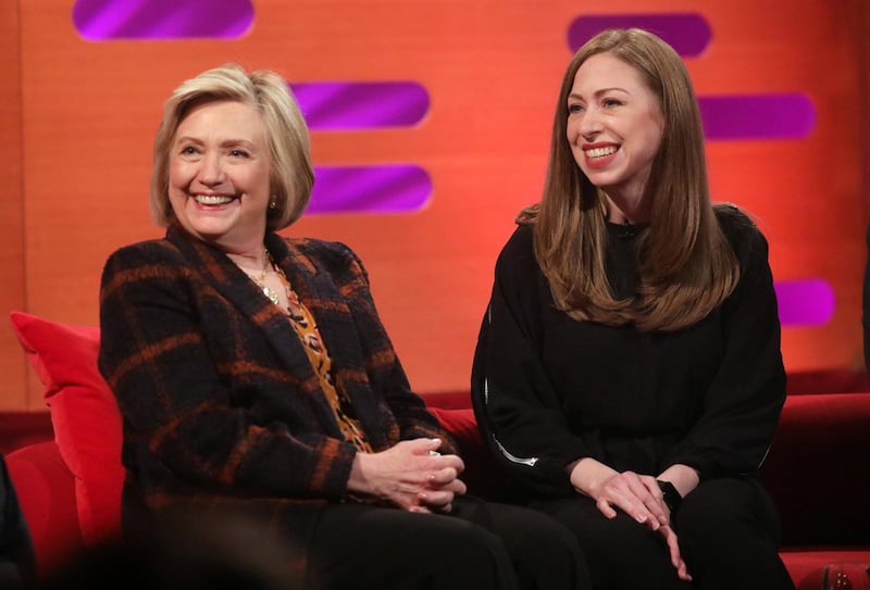 Hillary Rodham Clinton and daughter Chelsea Clinton during the filming for the Graham Norton Show at BBC Studioworks 6 Television Centre, Wood Lane, London, to be aired on BBC One on Friday evening. Getty Images