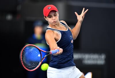 ADELAIDE, AUSTRALIA - JANUARY 16: Ash Barty of Australia in her match against Marketa Vondrousova of the Czech Republic  during day five of the 2020 Adelaide International at Memorial Drive on January 16, 2020 in Adelaide, Australia. (Photo by Mark Brake/Getty Images)