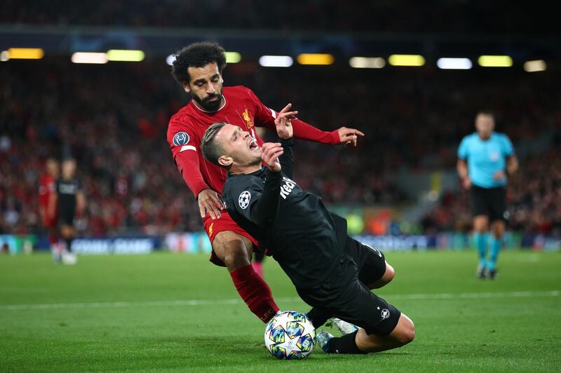 Salah and Zlatko Junuzovic of Red Bull Salzburg in action. Getty Images