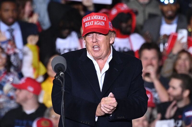 Former US President Donald Trump speaks during a rally at the Canyon Moon Ranch festival grounds in Florence, Arizona. AFP