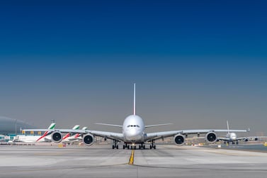 An Emirates A380 waits on the runway as Britain's transport secretary suggests travel bans to countries with high Covid-19 vaccination rates might be lifted. Courtesy Emirates