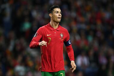 PORTO, PORTUGAL - MARCH 24:  Cristiano Ronaldo of Portugal looks on during the 2022 FIFA World Cup Qualifier knockout round play-off match between Portugal and Turkey at Estadio do Dragao on March 24, 2022 in Porto, Porto. (Photo by Octavio Passos / Getty Images)
